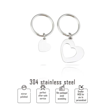 

heart pendant key chain 13*14mm stainless steel blank couple heart charm key holder gift for family friends 10pairs