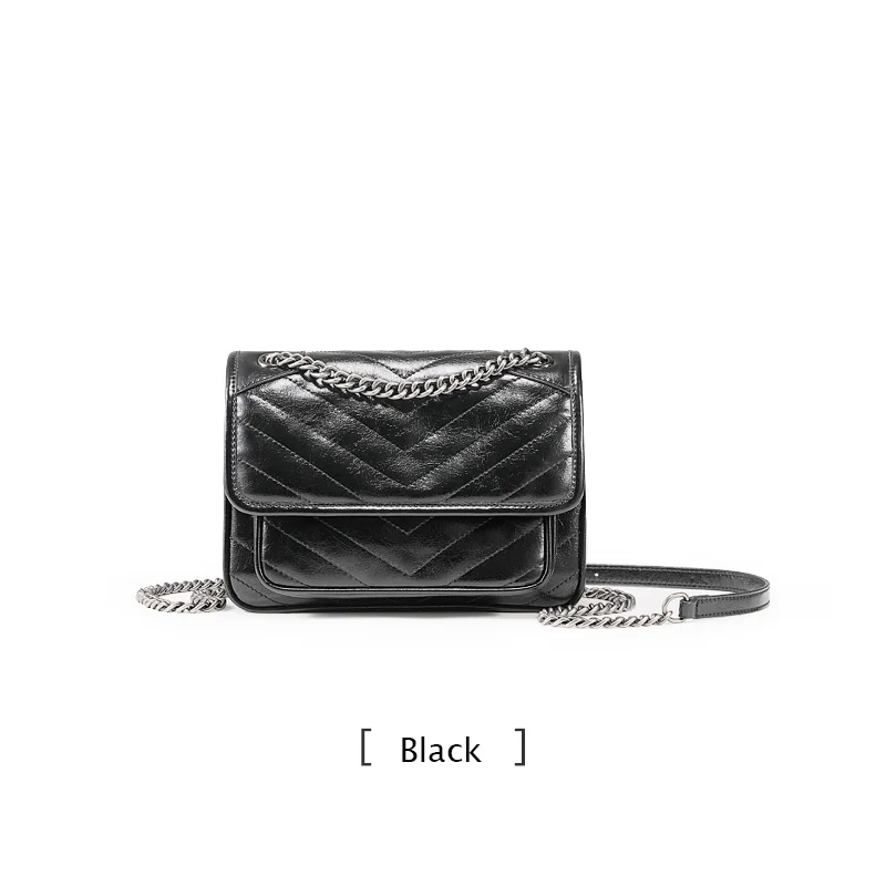 LACATTURA, новинка, женская сумка через плечо, дизайнерская, масло, воск, кожаная сумка, v-образный вырез, маленькая, с клапаном, сумка на плечо, женские сумки-мессенджеры - Цвет: Luxury black