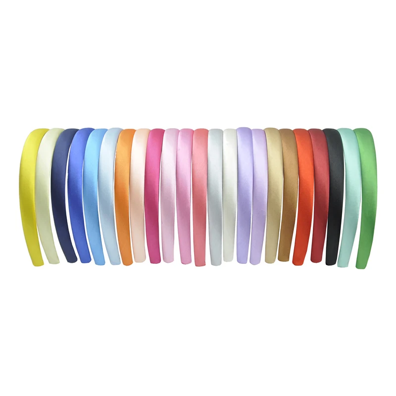 24Pcs/Lot 15mm 24 Colors Satin Fabric Covered Resin Hairband Wholesale Adult Kids Headband Girls DIY Hair Loop Hair Accessories