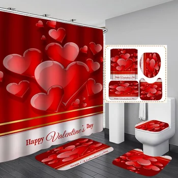 

Shower Curtain Romantic Love Bathroom Set European And American Style Printing Wedding Valentine's Day Bath Supplies