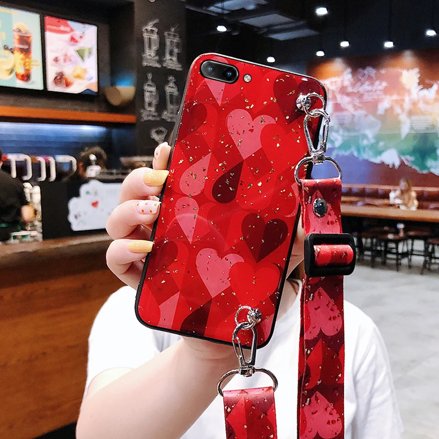 

For iphone 11 pro max 2019 XS MAX XR X 7 8 6S 6 plus case cover glitter love heart shoulder strap tpu+pc phone bag capa fundas