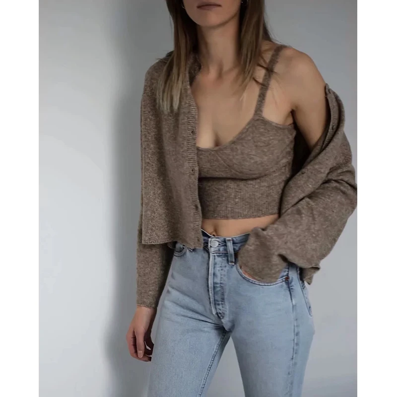 khaki cropped cardigan