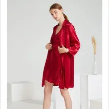 Шелковая пижама, женский шелковый халат, два комплекта, для свадьбы, красный цвет, для дома, летняя одежда