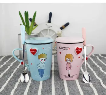 

EWAYS 2Pcs/Set Couple Cup Ceramic Coffee Kiss Mug Creative Valentine's Day Wedding Birthday Gift