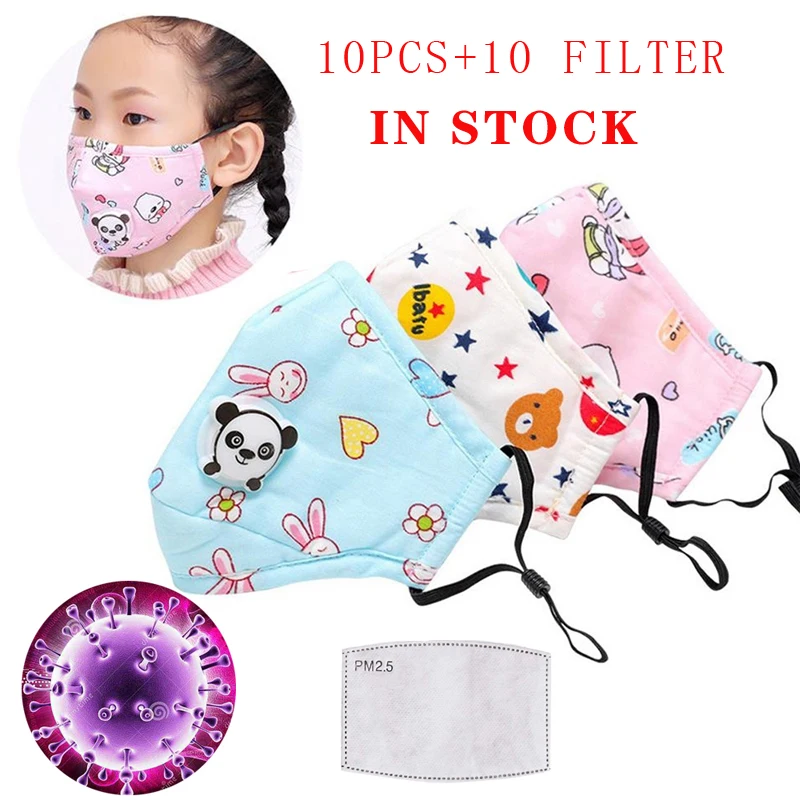 

10pcs 2-10 Years Children Mask Anti-PM2.5 Flu Respirator Valve Cartoon Thicken Smog Mask Warm Dust Mask