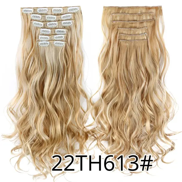 Leeons 16 colors 16 clips Long Straight Synthetic Hair Extensions Clips in High Temperature Fiber Black Brown Hairpiece T1B/BLUET45#/16#