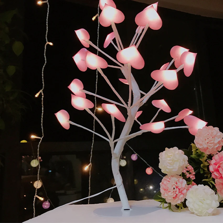 AC220V ЕС штекер 24 светодиодный сердечко ветви дерева ночные светильники Настольный бонсай праздничные лампы для фестиваля вечерние, свадебные, рождественские