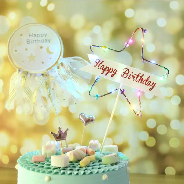 

LED Flash Star Cupcake Cake Toppers Baby Shower Girl For Happy Birthday Cake Topper Party Decoration Suppliers Cake Decorating
