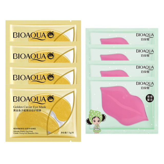 Eye Mask Combination 4pcs Moisturing Nourishing Lips Mask 4Pairs Collagen Anti-Aging Wrinkle Dark Circles Eye Patch Skincare