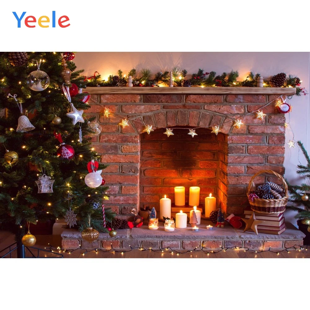 Yeele Christmas Tree Fireplace Bell Light Candle Interior Deco Photography Backgrounds Photographic Backdrops for Photo Studio