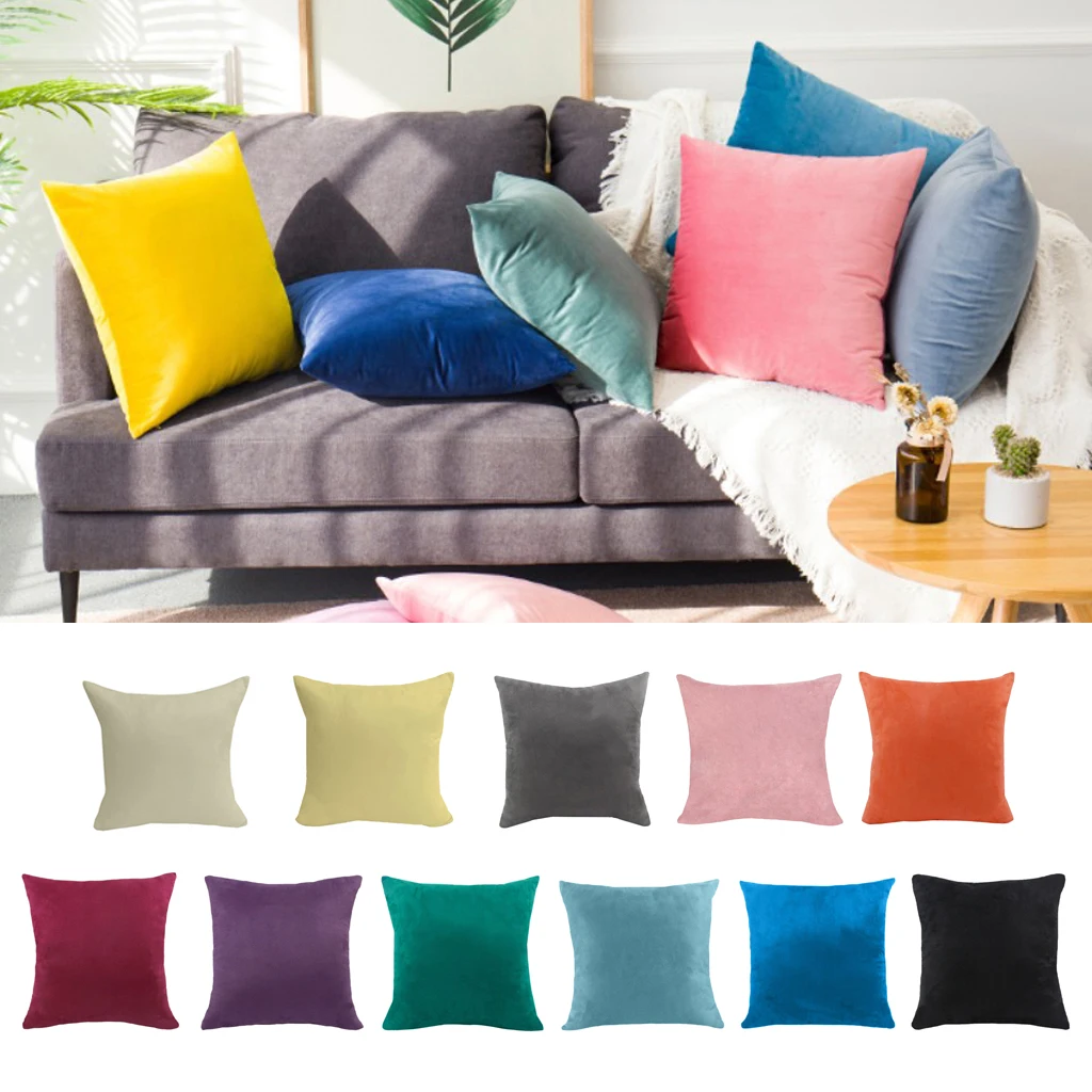 Velvet Square Throw Pillow Covers Solid Color Cushion Cases Pillowcases Soft Touch for Sofa Bedroom Car 18 x 18 Inch/ 24x24inch