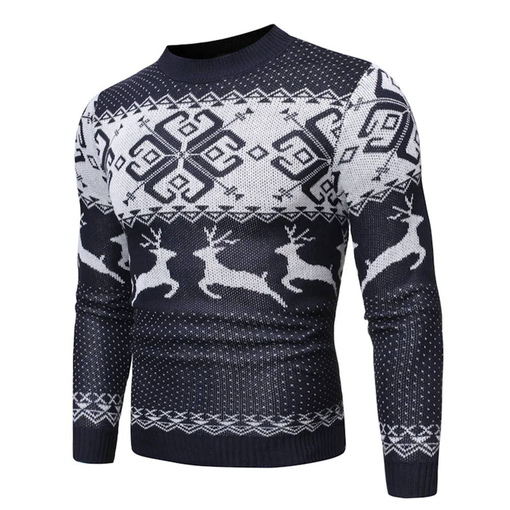 70% OFF Men's Sweater Winter Pullover Snowflake Animal Print New Year Tops Red Christmas Deer Sweaters Men Blue Casual Knitted Jumper