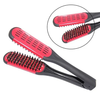 

Portable Hairdressing Straightener Styling V Shape Tools Double Brushes Comb Professional Hair Straightening Mini Ceramic Clamp