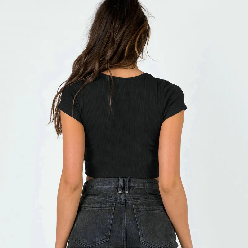 Sexy casual short sleeve tshirt women clothes summer butterfly crop top harajuku korean style aesthetic Embroidery woman tshirts