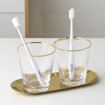 

Golden Rim Bathroom Transparent Brush Cup Hotel Homestay Bathroom Accessary