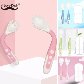 

2Pcs Cute Baby Spoon Set Baby Feeding Dishes Tableware For Infant Children Learn To Eat Training Bendable Spoon Baby Things