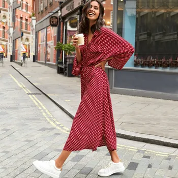 

New Women Beach Dress Cover up Red Polka Dot Shirt Collar Beach Dress Fits True to Size Take Your Normal Size Bohemian Striped