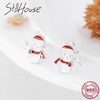 

Christmas theme snowman wearing scarf shape Ear studs 925 Sterling Silver for Women fashion trend Silver Jewelry 2018