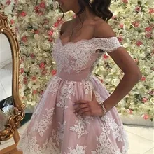 Элегантные платья для выпускного вечера А-силуэта с открытыми плечами Короткие мини-аппликации кружевные коктейльные платья