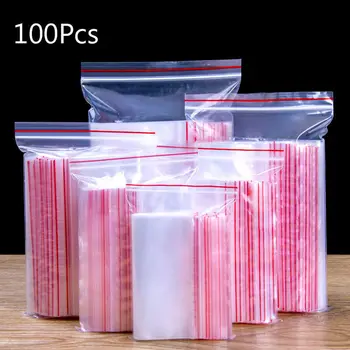 

100Pcs Ziplock Storage Bags Resealable Zip Lock Bag Self Seal Clear Poly Storing Food Earring W/ Single Track Zip Closure Strip