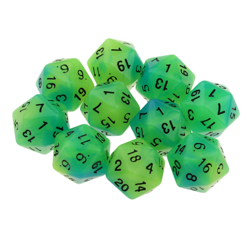 10PCS Night Luminous Dice Role Playing Game D20 Dice for Dungeons &Dragons DND Role Playing Game Dices