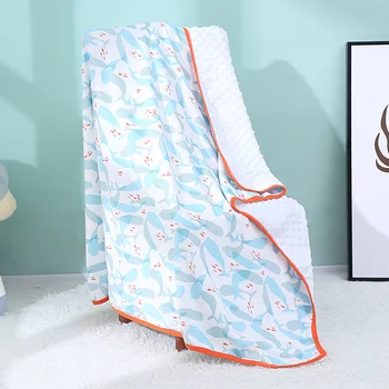 

Sleeping Double Layers For Kids Wrap Cute Cartoon Breathable Keep Warm Washable Baby Throw Blanket Cotton Blend With 3D Beads