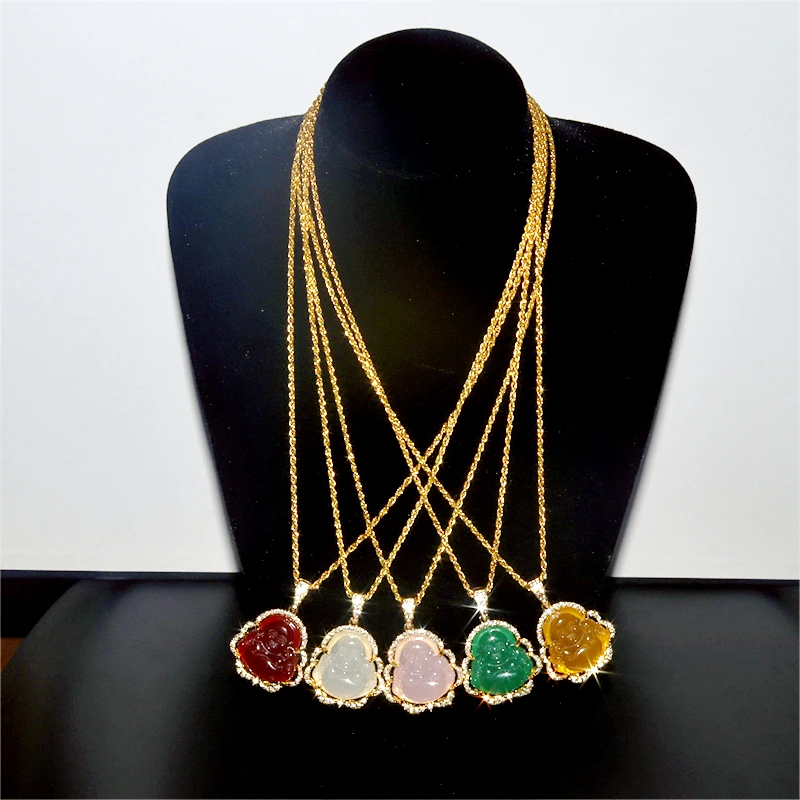 Bling White Pink Buddha Necklace for Women Luxury Jewelry Buddah Necklace Pendant Exquisite Birthday Gift Bling White Pink Buddha Necklace for Women Luxury Jewelry Buddah Necklace Pendant Exquisite Birthday Gift