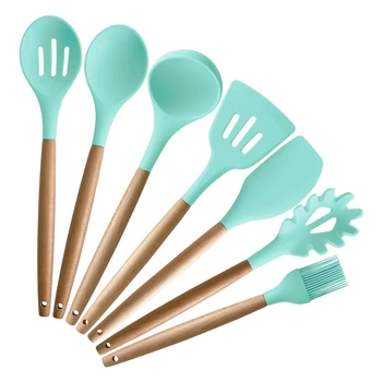 

Kitchen Utensils Silicone Wooden Handle Non-Stick Cookware Heat-Resistant Non-Stick Spatula Spoon Tool Set