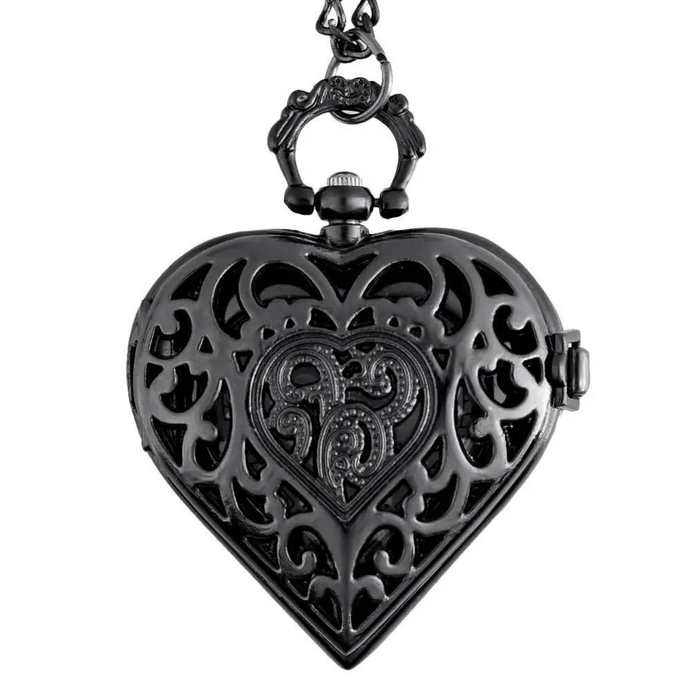

IBEINA Heart-shaped Pocket Watch Theme Full Hunter Quartz Engraved Fob Retro Pendant Pocket Watch Chain Gift
