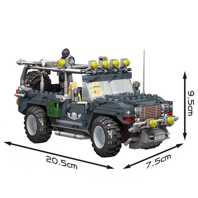 World War 2 Humvee WW2 Soldiers Armored Vehicle Military City Police SWAT Army Building Blocks Bricks Enlightenment Kids Toys 3