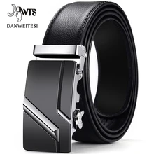 DWTS – ceinture en cuir véritable pour hommes, avec boucle automatique, noire