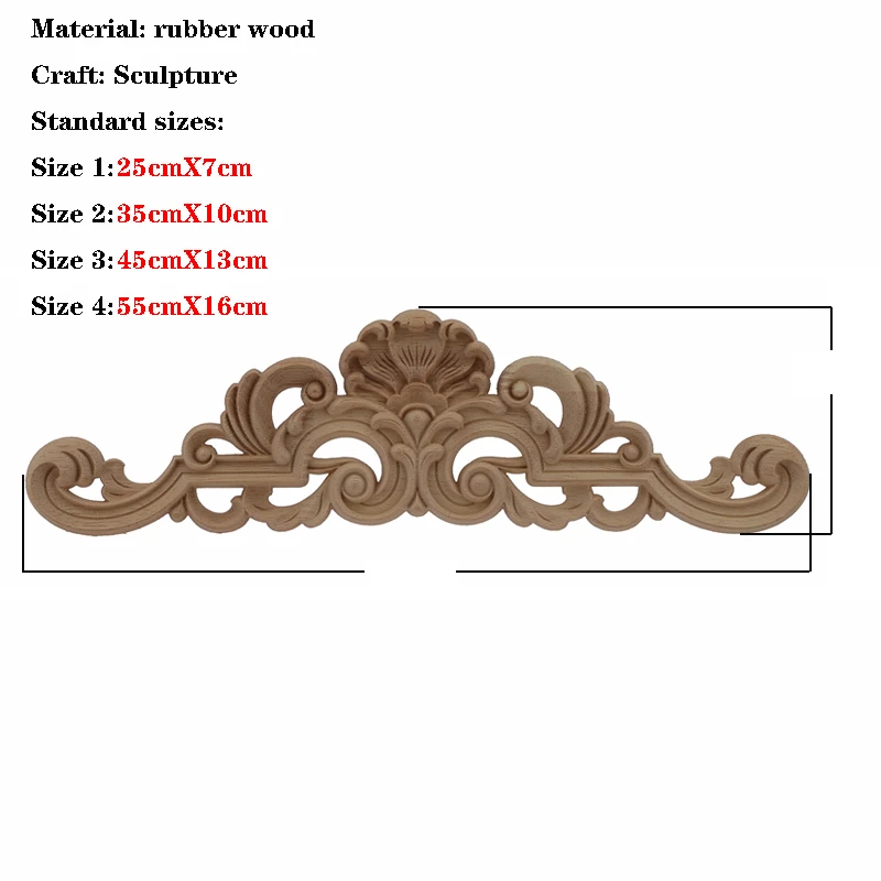 Onlay Wood Mouldings Wood Applique Decal Carved Unpainted Modern Long Large Leaves Flower Rubber Corner Furniture