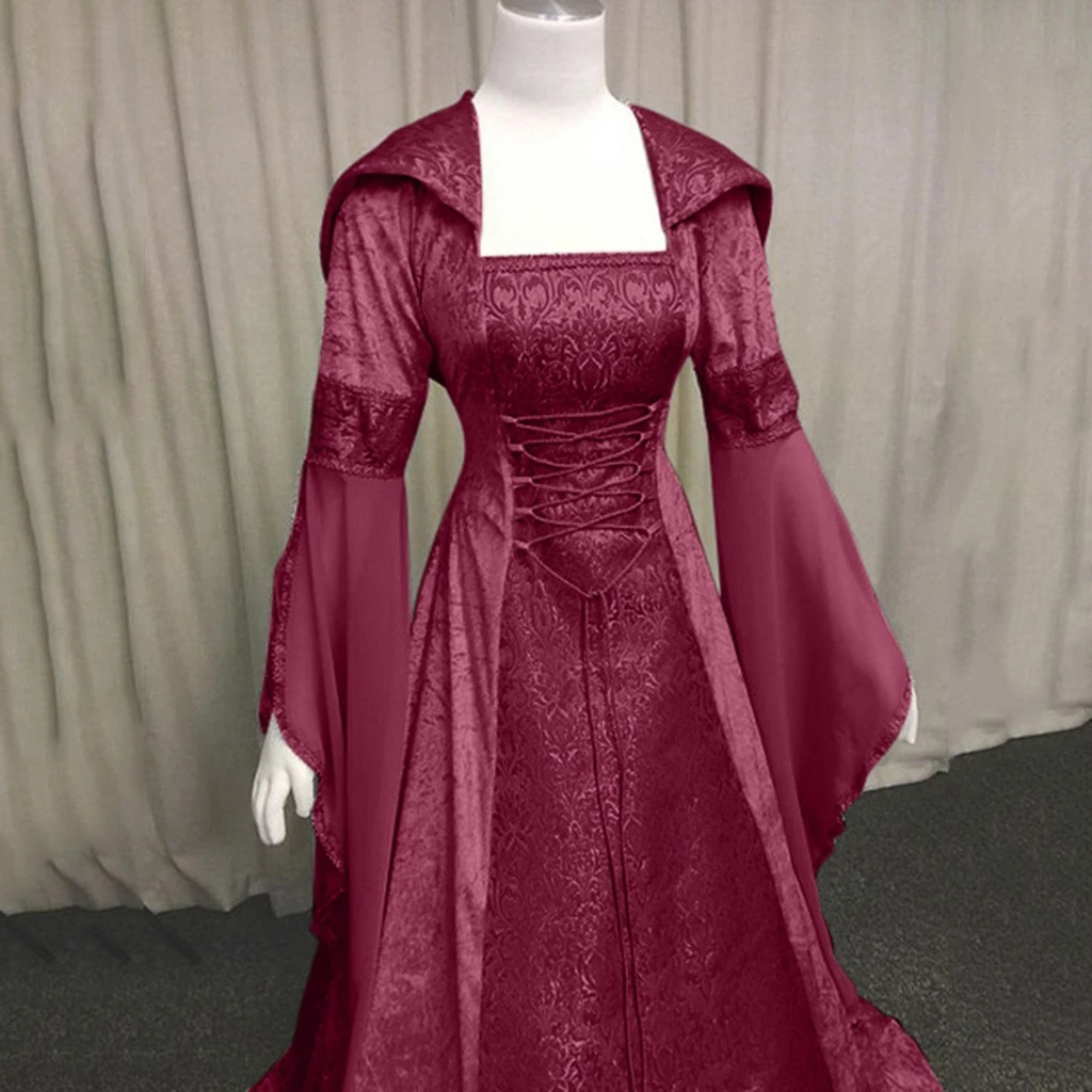FREE OSTRICH Medieval Dress Gown Robe Palace Princess Dress Adults Vintage Evening Hooded Long Sexy Party Halloween Costume 1014