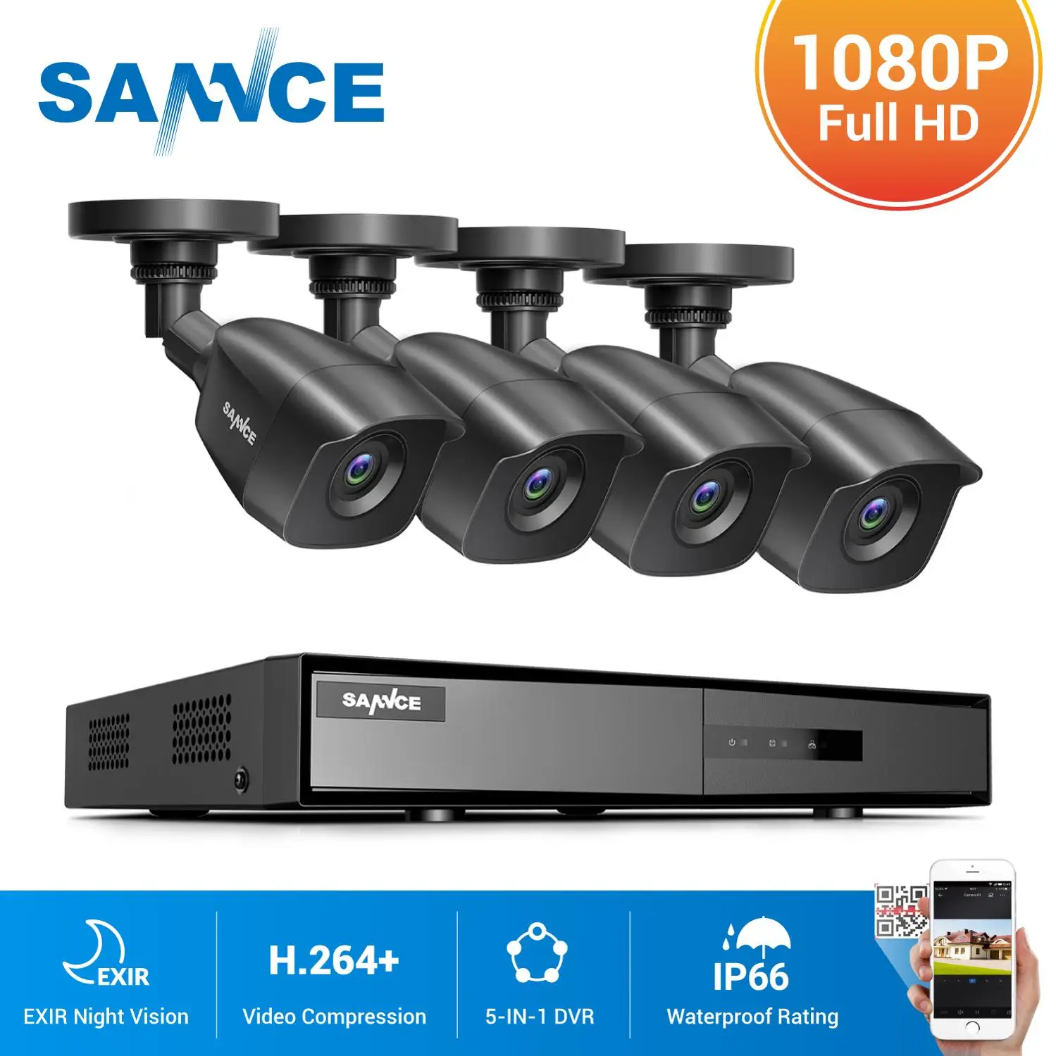 SANNCE 8CH HD 108P система видеонаблюдения 1080P Выход CCTV DVR камеры безопасности IR night