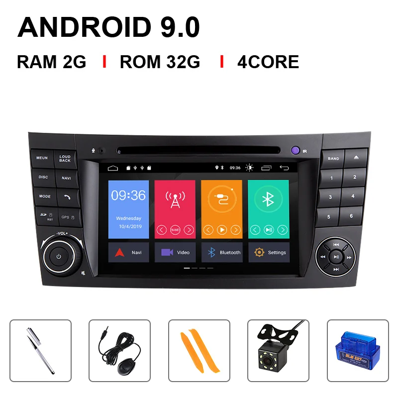 Ips DSP 64G 2 din Android 9,0 автомобильный DVD мультимедиа для Mercedes Benz e-класс W211 E200 E220 E300 E350 E240 E270 E280CLS класс W219 - Цвет: 4 Core 32ROM OBD Cam