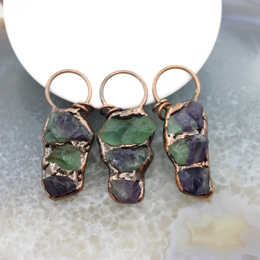 

Vintage Natural Rainbow Fluorite Healing Crystal Pendants,For Women/Man Antique Brass Necklace Jewelry DIY Making Accessories