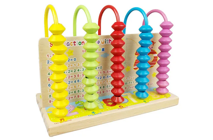 Wooden Five-Speed Colorful Abacus Calculation Frame Educational Learning Scientific And Educational Toy Trapezoid Mathematics Ca