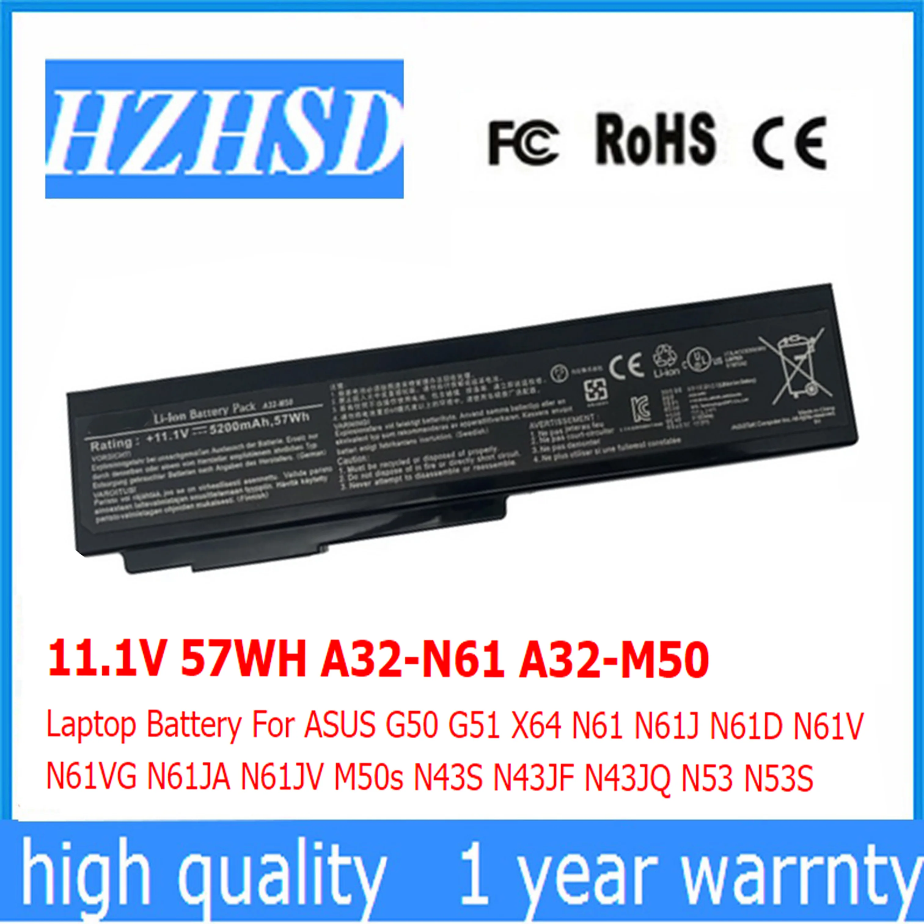 11 1 V 57WH A32-N61 A32-M50 Аккумулятор для ноутбука ASUS G50 G51 X64 N61 N61J N61D N61V N61VG N61JA N61JV M50s N43S N43JF