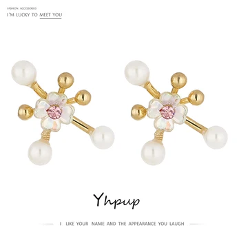 

Yhpup Trendy Shell Flower Stud Earrings Fashion Imitation Pearls Jewelry Earrrings New Design kolczyki Girls Gift Wedding 2020