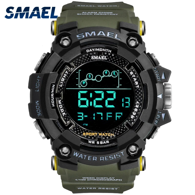 Tasa de descuento SMAEL-Reloj deportivo de muñeca digital led para hombre, cronógrafo estilo militar del ejército resistente al agua, con cronómetro, masculino, 1802 p6wd9V7y