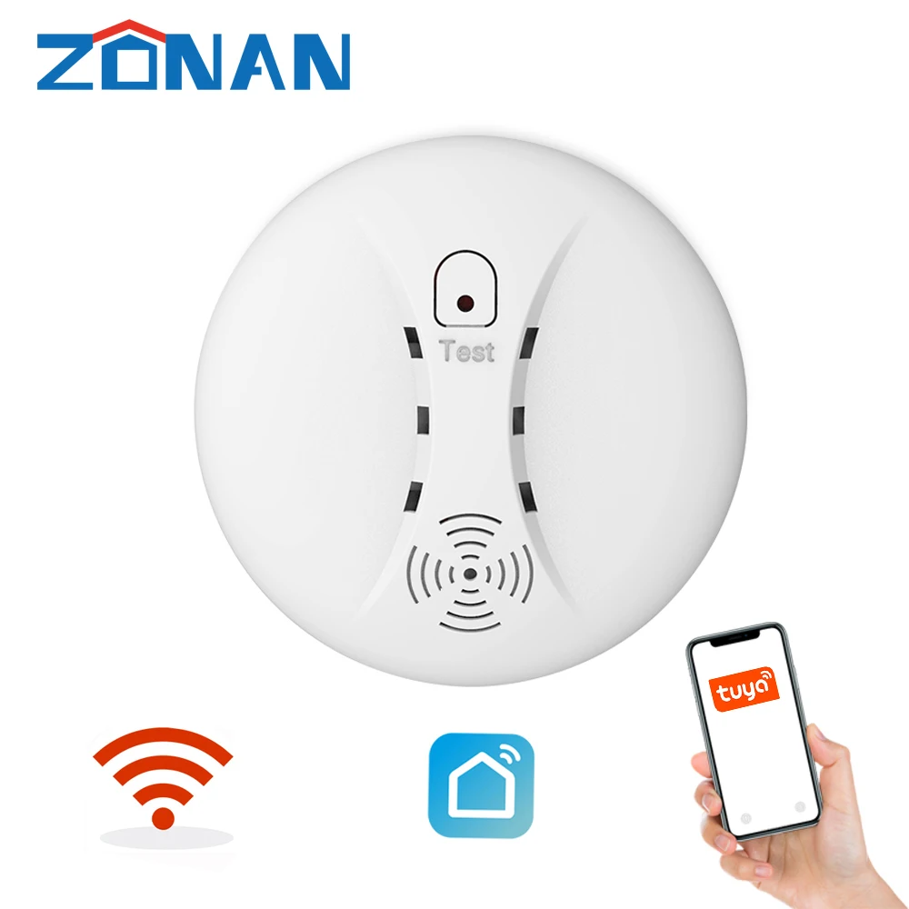 Zonan Tuya Wifi Smoke Detector Independent Fire Alarm Wireless High DB Loudspeaker Smart Life App Sensor For Home Security