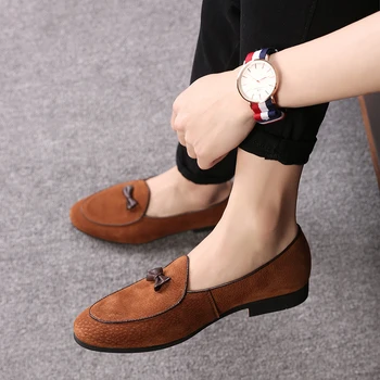 

Big Size 37-48 Tassels Genuine Leather Casual Shoes Luxury Black Suede Men Loafers Moccasins Slippers Formal Wedding Dress Shoes