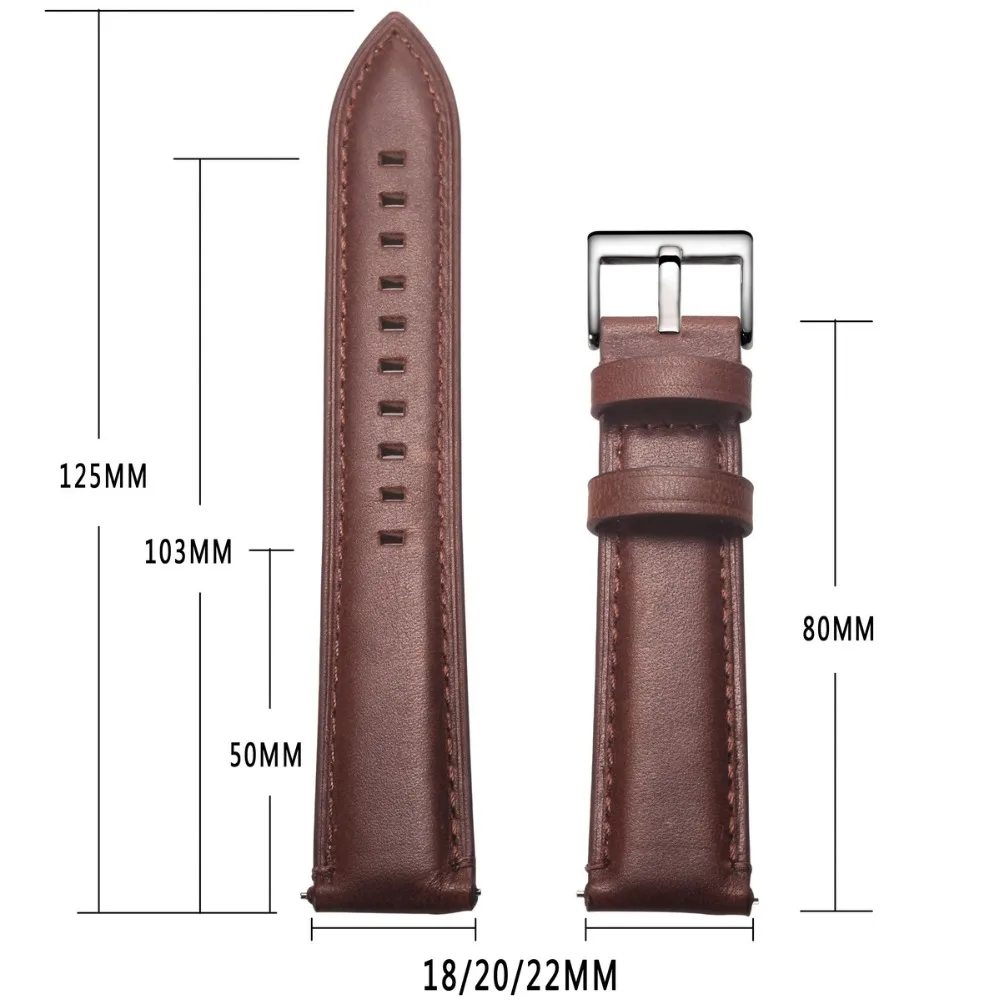 Коричневые кожаные ремешки для часов, быстроразъемные повседневные кожаные ремешки для часов ручной работы, 18 мм, 20 мм, 22 мм, 24 мм