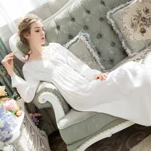 Long-sleeved Nightdress Female Cotton Spring and Summer V-neck Long Skirt Lace Sweet Princess Loose Large Size Homewear Women's Sleep Long-sleeved Nightdress Female Cotton Spring and Summer V-neck Long Skirt Lace Sweet Princess Loose Large Size Homewear Women's Sleep