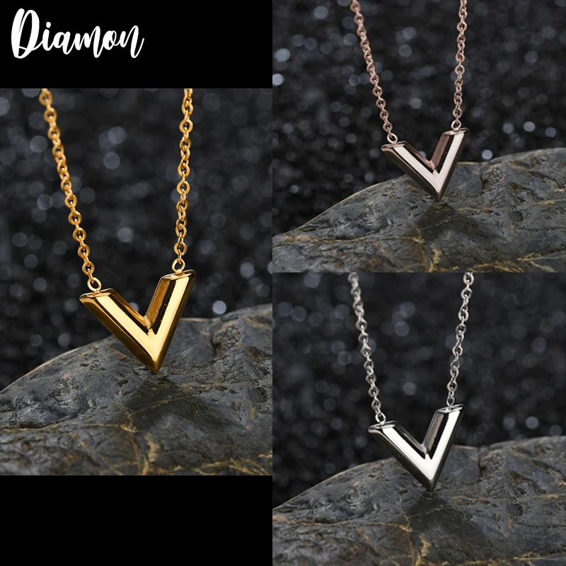 Ожерелье Diamon из нержавеющей стали с подвеской-буквой V женское подарочное
