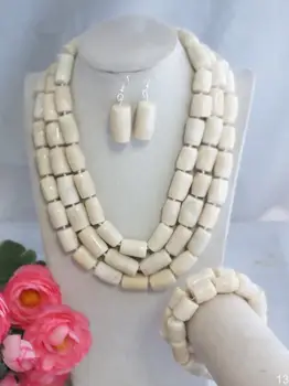 

2019# Nigerian Handmade White Drum Coral Beads Jewelry For Wedding