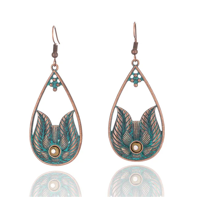 Red copper-10 24 Стили Древний Красный Медный Цвет Богемной Филигранной Серьги Boho Старинные Этнические Полые Геометрические Серьги для женщин Ювелирные Изделия - Окраска металла: Red copper-10