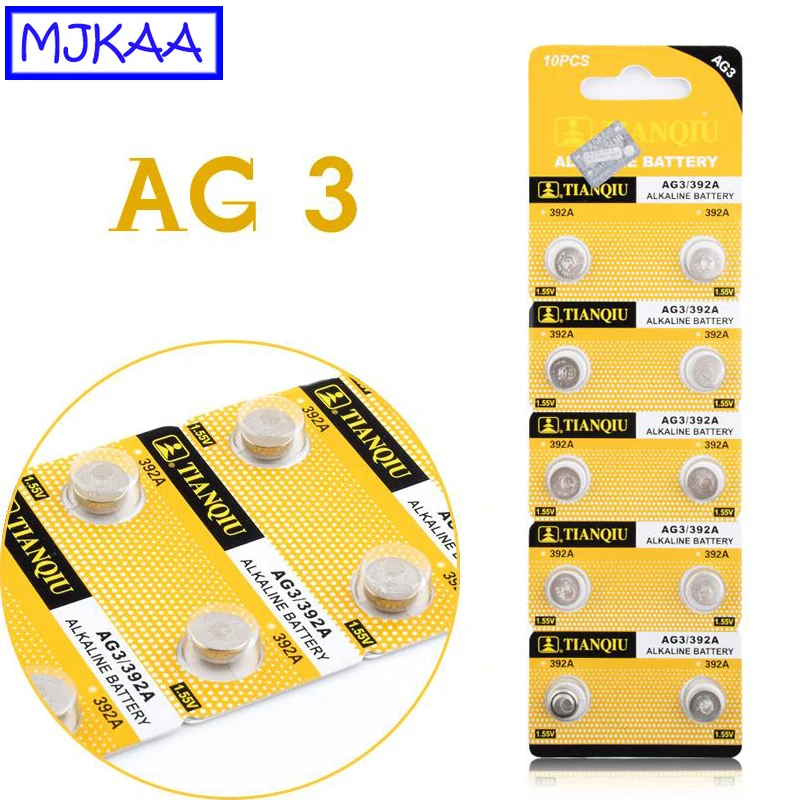 MJKAA 10 шт. AG3 Щелочные батарейки 1 5 В 384 392 SR41W SR41 L736 для монет часов игрушки