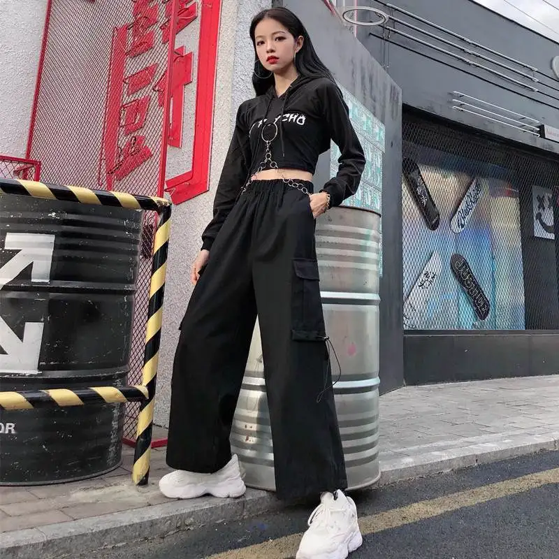 Overalls Women's Cargo Pants Korean Fashion Loose Student Bf Straight Leg  Pants Harajuku Ankle Banded Sweatpants Woman Baggy - Pants u0026 Capris -  AliExpress