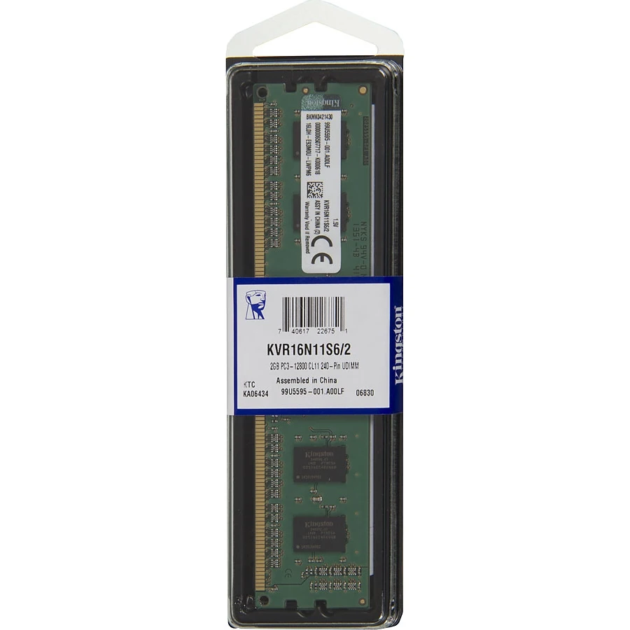 Память DDR3 2Gb 1600MHz Kingston KVR16N11S6/2 RTL PC3-12800 CL11 DIMM 240-pin 1.5В